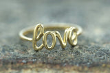 14k Yellow Gold Polished Love Ring Band Promise Anniversary Fashion Solid Stacking Stackable Calligraphy Pen Doodle Writer Journal