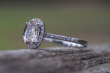 14k White Gold Oval Pink Peach Morganite Halo Bezel Diamond Engagement Promise Ring