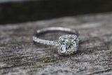 18k White Gold Cushion Moissanite Diamond Halo Engagement Promise Ring