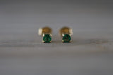 14k Solid Yellow Gold with Green Emerald Gemstone Earring Studs Post Push Back Square May Birthstone