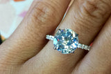 14k White Gold Diamond Solitaire Brilliant Cut Aquamarine Engagement Ring