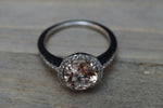 14k White Gold Round Pink Peach Morganite Diamond Halo Engagement Ring 8mm