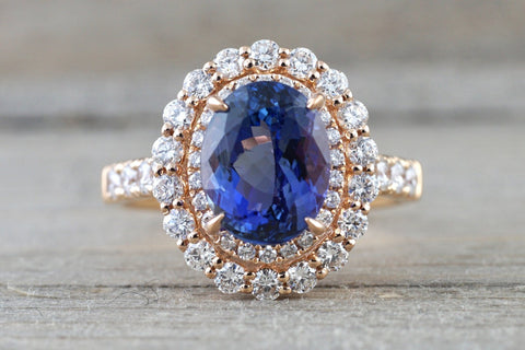 18k Rose Gold Double Oval Tanzanite Diamond Halo Engagement Ring ASP010015