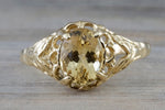 14k Yellow Gold Oval Imperial Topaz Hammered Vintage Art Deco Engagement Anniversary Promise Ring