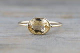 Yellow Topaz Gold Oval Bezel Band Minimalist Birthstone Ring