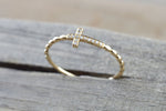 14kt Solid Gold Diamond Sideways Cross Ring Side Ways Rope Bead Band