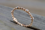14k Rose Gold Diamond Bezel Bead Full Eternity Staggered Stackable Dainty Ring Band Wedding