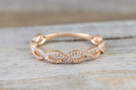 3/4 14k Rose Gold Diamond Pave Infinity Stackable Ring Band Wedding Promise Anniversary