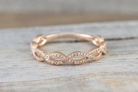 3/4 14k Rose Gold Diamond Pave Infinity Stackable Ring Band Wedding Promise Anniversary