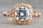 Clovis 6.5mm Charles Colvard Forever Brilliant Cushion Moissanite 14k Gold Ring M3078