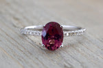 18k White Gold Oval Tourmaline and Diamond Engagement Promise Wedding Anniversary Ring Purple Pink