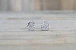 HEART 14k White Gold Micro Pave Stud Earring Studs 3d Point