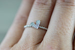 14k White Gold Dainty Heart Ring With Round Cut Diamonds Bead Design Promise Ring Anniversary Band Vines Filigree Milgrain Etching