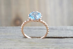 Melrose 7mm 14k Rose Gold Round Blue Topaz Engagement Ring Crown Vintage Design Rope Classic November Birthstone