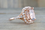 5.10 carats 14k Rose Gold Halo Cushion Morganite Peach Champagne Beige Diamond Halo Engagement Ring Vintage