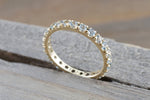 14k Yellow Gold Aquamarine Full Eternity Band Wedding Anniversary Engagement Promise Stackable Ring