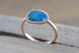 Island 14k Rose Gold Opal Diamond Halo Art Deco Fashion Ring Band