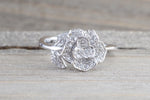 14kt White Gold Diamond Flower Petal Floral Band Promise Ring Anniversary