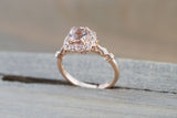 Clovis Gold Vintage Diamond Morganite Engagement Promise Ring Rope Bead Vintage Art Deco