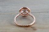 14k Rose Gold Round Peach Pink Morganite Diamond Halo Engagement Anniversary Ring