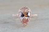Gold Pear Halo Morganite Diamond Halo Ring Large ASPER1430056