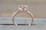 7mm Melrose Smooth 14k Rose Gold Round Morganite Pink Peach Champagne Beige Diamond Halo Engagement Ring Crown Vintage Solitaire