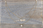 14k Yellow Gold Double Chain Moon and Star Micro Pave Diamond Necklace 16" 17" 18" Chain
