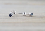 14k Solid White Gold with Blue Sapphire Gemstone Earring Studs Post Push Back Square September Birthstone