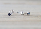 14k Solid White Gold with Blue Sapphire Gemstone Earring Studs Post Push Back Square September Birthstone