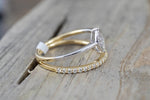 18k Yellow Gold Double Band Diamond Ring And Marquis Cluster In Rhodium Antique Half Eternity Filigree Dainty Band