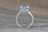 14k White Gold Pear Aquamarine with Diamond Split Shank Ring Engagement Wedding Ring Promise