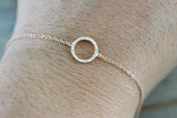 14k Solid Rose Open Circle Round Micro Pave Diamond Infinite Charm Bracelet Dainty Love Gift Fashion Thin