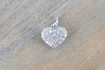 14k White Gold Heart Diamond Puff Micro Pave Pendant Charm