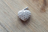14k White Gold Heart Diamond Puff Micro Pave Pendant Charm