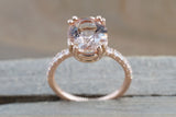 14k Rose Gold Elongated Oval Cut Pink Morganite Diamond Engagement Ring
