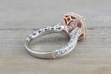8mm 14k Rose and White Gold Cushion Halo with Round Pink Peach Morganite Engagement Promise Ring Rope Bead Vintage