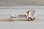 14k Rose Gold Diamond Round Peach Pink Morganite Solitaire Engagement Promise Love Anniversary Ring 9mm