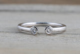 14k White Gold Round Cut Diamond Bezel Open Cuff Stackable Ring Band