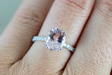 14k White Gold Diamond Band Oval Morganite Solitaire Double Prong Engagement Ring Love