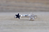 14k White Gold Solid Double Diamond Star Open Ring Band