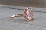 14k Rose Gold 11.5x9.5mm Cushion Morganite With Round Cut Diamonds Art Deco Vintage Design Promise Ring Anniversary
