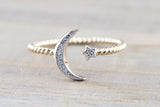 14k Gold Solid Star Moon Open Ring Band