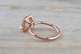 Cushion Morganite set on 14k Rose Gold Diamond Halo Engagement Ring