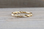 14k Yellow Gold Round Cut Diamond Rope Twined Vine Engagement Pave Stackable Stacking Promise Ring Anniversary