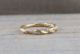 14k Yellow Gold Round Cut Diamond Rope Twined Vine Engagement Pave Stackable Stacking Promise Ring Anniversary