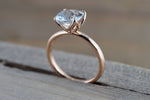 14k Rose Gold Round Aquamarine Tulip Crown Solitaire 4 Prong Ring 8mm Engagement Wedding Anniversary Ring Band