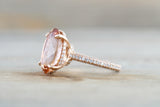 3D Pave Diamond Oval Morganite Pave Hidden Halo 13x9mm