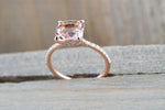 Rose Gold Cushion Moganite Diamond Underhalo Engagement Ring 14k
