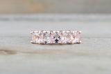 Solid 14k Rose Gold 5 Stone Cushion U Prong Anniversary Morganite Wedding Ring Band 5mm