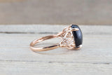 Oval Black Onyx set in 14k Rose Gold Diamond Engagement Anniversary Ring Band Art Deco Vintage
